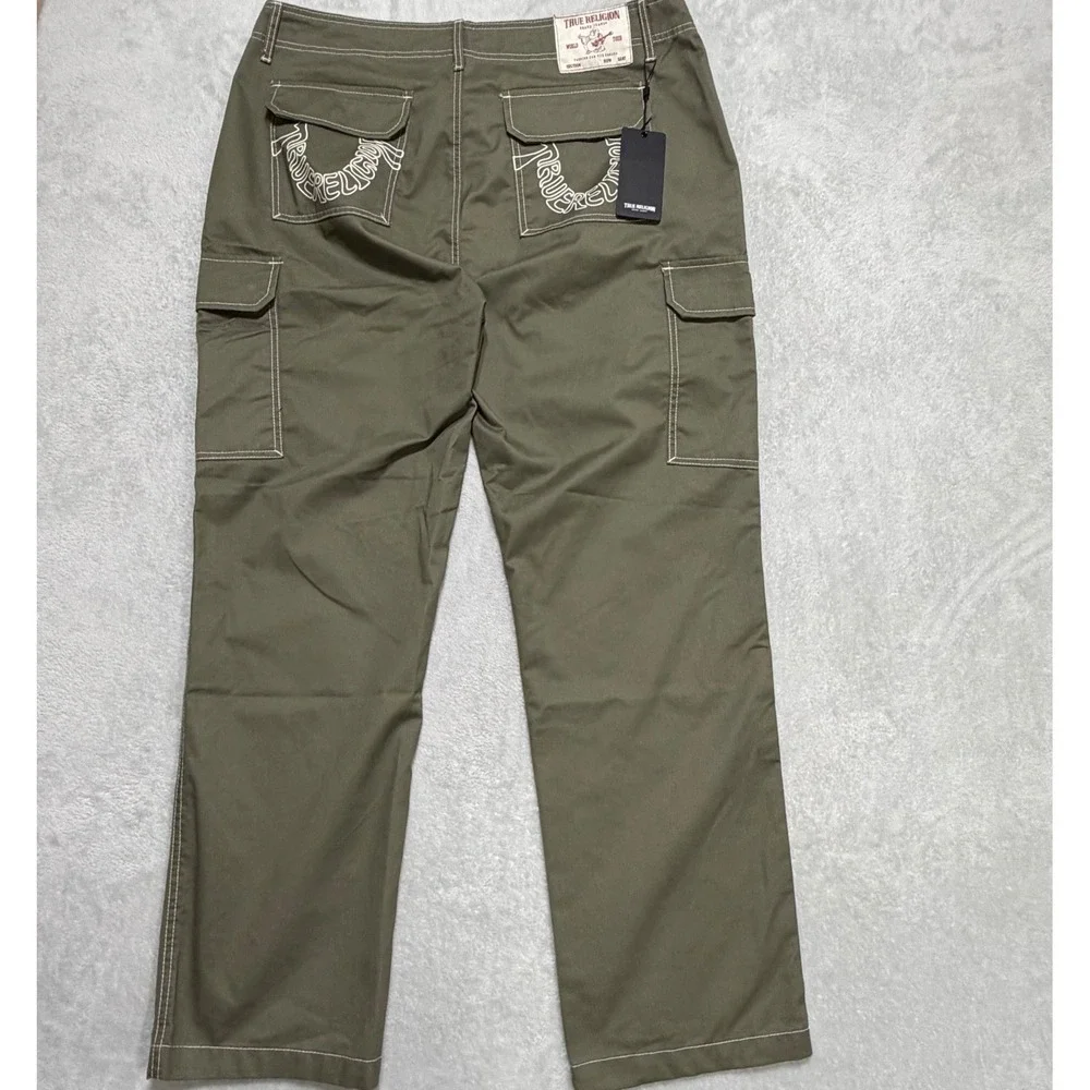 True Religion Cargo SN Pant HS Men 38 Kalamata Olive Green Y2K Baggy Streetwear